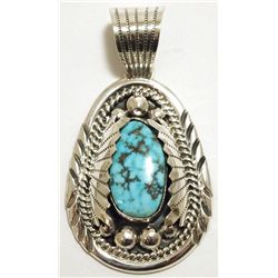 Navajo Spider Web Kingman Turquoise Sterling Silver Pendant - Mary Ann Spencer