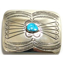 Navajo Turquoise Sterling Silver Buckle - Joann Silver