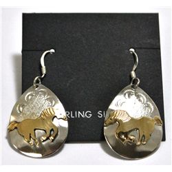 Navajo 12k Gold Filled Horse Sterling Silver French Hook Earrings - Roger Jones