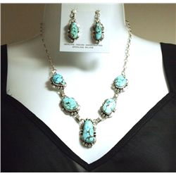 Navajo Dry Creek Turquoise Sterling Silver Necklace & Earrings Set - Mary Ann Spencer