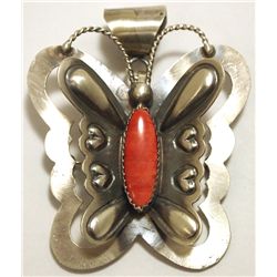 Navajo Spiny Oyster Sterling Silver Butterfly Pendant & Pin - Tim Yazzie