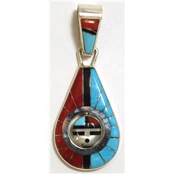 Zuni Multi-Stone Sun Face Spinner Sterling Silver Pendant - Don Dewa