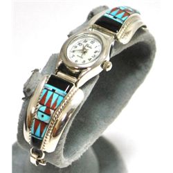 Zuni Multi-Stone Sun Face Sterling Silver Women's Watch - Raylan & Patty Edaakie