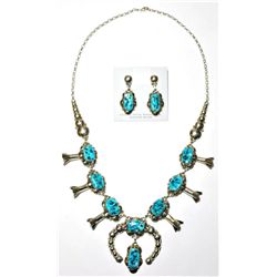 Navajo Sleeping Beauty Turquoise Necklace & Earrings Set - Clem Nalwood