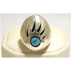 Navajo Turquoise Sterling Silver Bear Paw Men's Ring - Rose Ann Silago