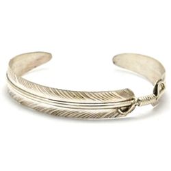 Navajo Sterling Silver Feather Bracelet - Chris Charley