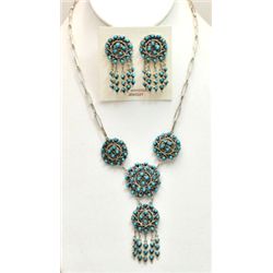 Zuni Turquoise Petit Point Sterling Silver Necklace & Earrings Set - Wayne Johnson