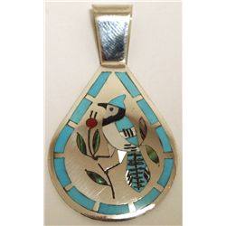 Zuni Multi-Stone Inlay Bluebird Sterling Silver Pendant - Dennis & Nancy Edaakie