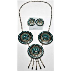 Zuni Onyx & Turquoise Necklace & Earrings Set - Ben & Shirley Tzuni