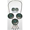 Image 1 : Zuni Onyx & Turquoise Necklace & Earrings Set - Ben & Shirley Tzuni