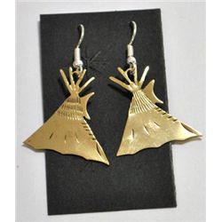 Navajo Pressed Teepee Brass Earrings - Virgil Reader