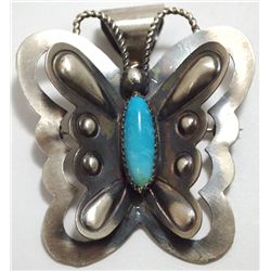 Navajo Turquoise Sterling Silver Butterfly Pendant & Pin - Tim Yazzie