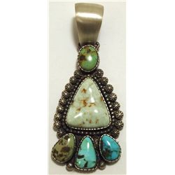 Old Pawn Navajo Multi-Turquoise Sterling Silver Pendant - Bea Tom