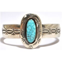 Old Pawn Navajo Spider Web #8 Turquoise Sterling Silver Cuff Bracelet - Francis