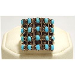 Navajo Turquoise Dots Sterling Silver Men's Ring - Irene J