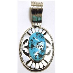 Navajo Sleeping Beauty Turquoise Sterling Silver Pendant - Eugene Belone