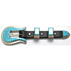 Zuni Turquoise Sterling Silver Ranger Buckle - Dickie Quandelacy