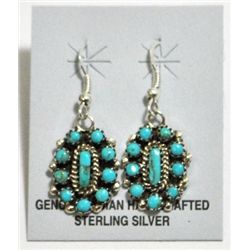 Navajo Turquoise Cluster Sterling Silver French Hook Earrings