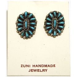 Zuni Turquoise Needlepoint Sterling Silver Post Earrings - Shirley Hattie