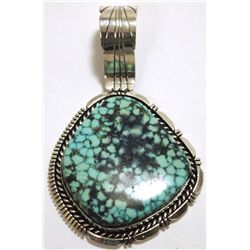 Navajo Spider Web Kingman Turquoise Sterling Silver Pendant - Eugene Belone