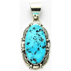 Navajo Sleeping Beauty Turquoise Medium Sterling Silver Pendant - Mary Ann Spencer