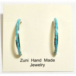 Zuni Turquoise Half-Ring Sterling Silver Post Earrings