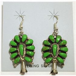 Navajo Green Turquoise Sterling Silver Squash Blossom French Hook Earrings - Lisa Williams