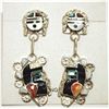 Image 1 : Zuni Multi-Stone Inlay Sun Face & Kachina Sterling Silver Post Earrings - Eldred Martinez