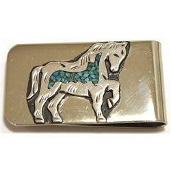 Navajo Turquoise Sterling Silver Horse Money Clip - Richard Singer