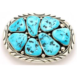 Navajo Sleeping Beauty Turquoise Sterling Silver Buckle - Mary Ann Spencer