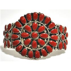 Navajo Coral Cluster Sterling Silver Cuff Bracelet - Juliana Williams