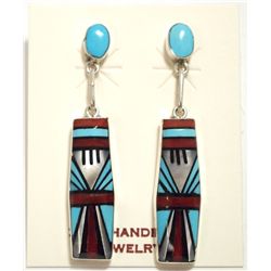 Zuni Multi-Stone Inlay Sterling Silver Post Earrings - Phyllis Lucio