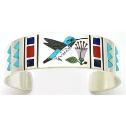 Zuni Multi-Stone Inlay Hummingbird Sterling Silver Cuff Bracelet - Rudell & Nancy Laconsello