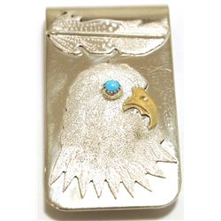 Navajo Turquoise Sterling Silver Eagle Head Money Clip - Betty Thomas