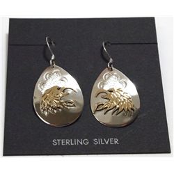 Navajo 12k Gold Fill over Sterling Silver Eagle Head French Hook Earrings - Roger Jones