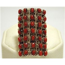 Zuni Coral Dots Sterling Silver Women's Ring - Lorene Tucson