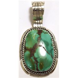 Navajo Green Fox Turquoise Sterling Silver Pendant - Eugene Belone