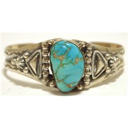 Old Pawn Navajo Pilot Mountain Turquoise Sterling Silver Cuff Bracelet - Lydia Begay