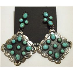 Navajo Turquoise Sterling Silver Post Earrings - Albert J. Brown