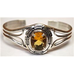 Navajo Citrine Sterling Silver Cuff Bracelet - Eugene Belone