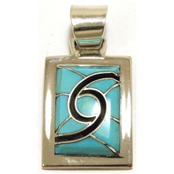 Zuni Turquoise Inlay Sterling Silver Pendant - Amy Quandelacy