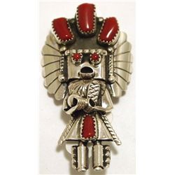 Navajo Coral Sterling Silver Kachina Pendant & Pin - Doris Smallcanyon