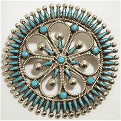 Zuni Turquoise Needlepoint Sterling Silver Pendant & Pin - Vincent & Socorro Johnson