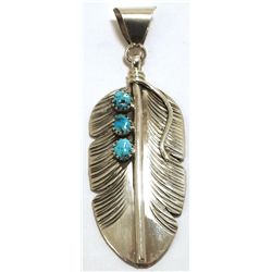 Navajo Turquoise Sterling Silver Feather Pendant - Vivan Jones