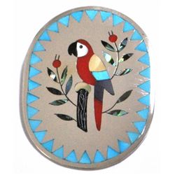 Zuni Multi-Stone Macaw Sterling Silver Pendant & Pin - Dennis & Nancy Edaakie