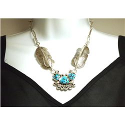 Navajo Sleeping Beauty Turquoise Sterling Silver Feather Necklace - Vivian Jones