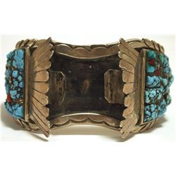 Old Pawn Navajo Coral & Turquoise Sterling Silver Cuff Bracelet Men's Watch