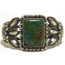 Old Pawn Navajo Spider Web Kingman Turquoise Sterling Silver Cuff Bracelet - Kirk Smith