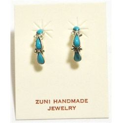 Zuni Turquoise Half-Ring Sterling Silver Post Earrings