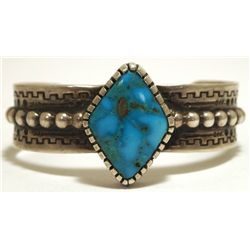 Old Pawn Navajo Stormy Mountain Turquoise Sterling Silver Small Cuff Bracelet - Bruce Hayles